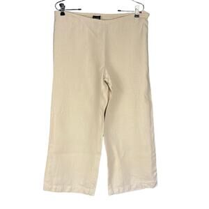 Eileen Fisher Cream Cropped Ankle Pants, Linen, Wide-Leg, Small.